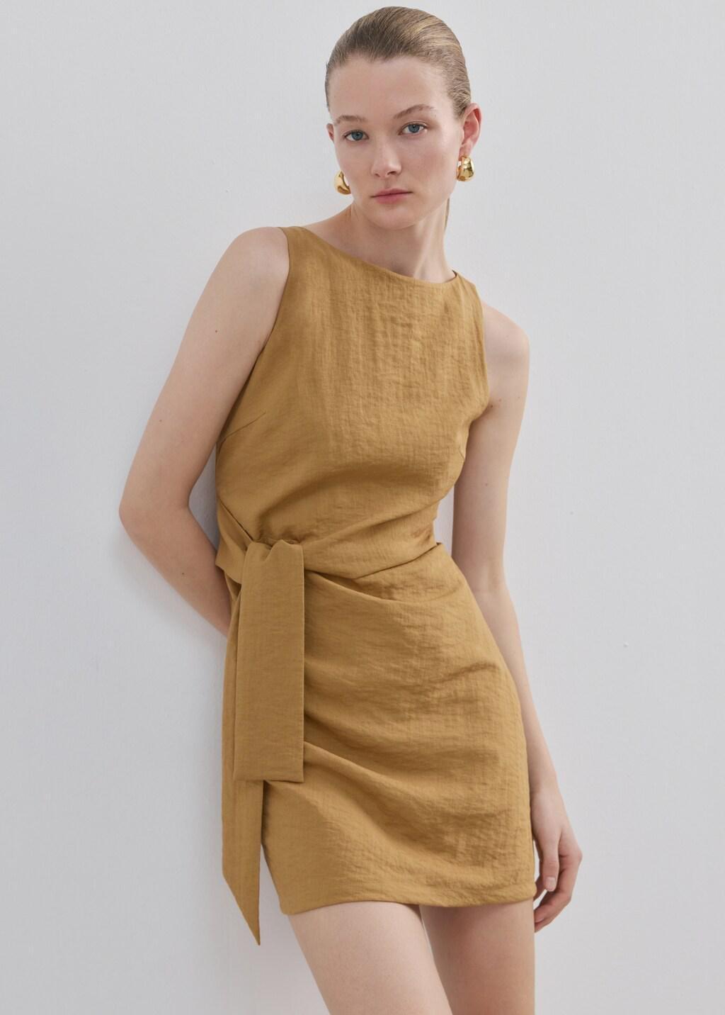 Brown Bow Short Dress, Medium Brown, large image number 3
