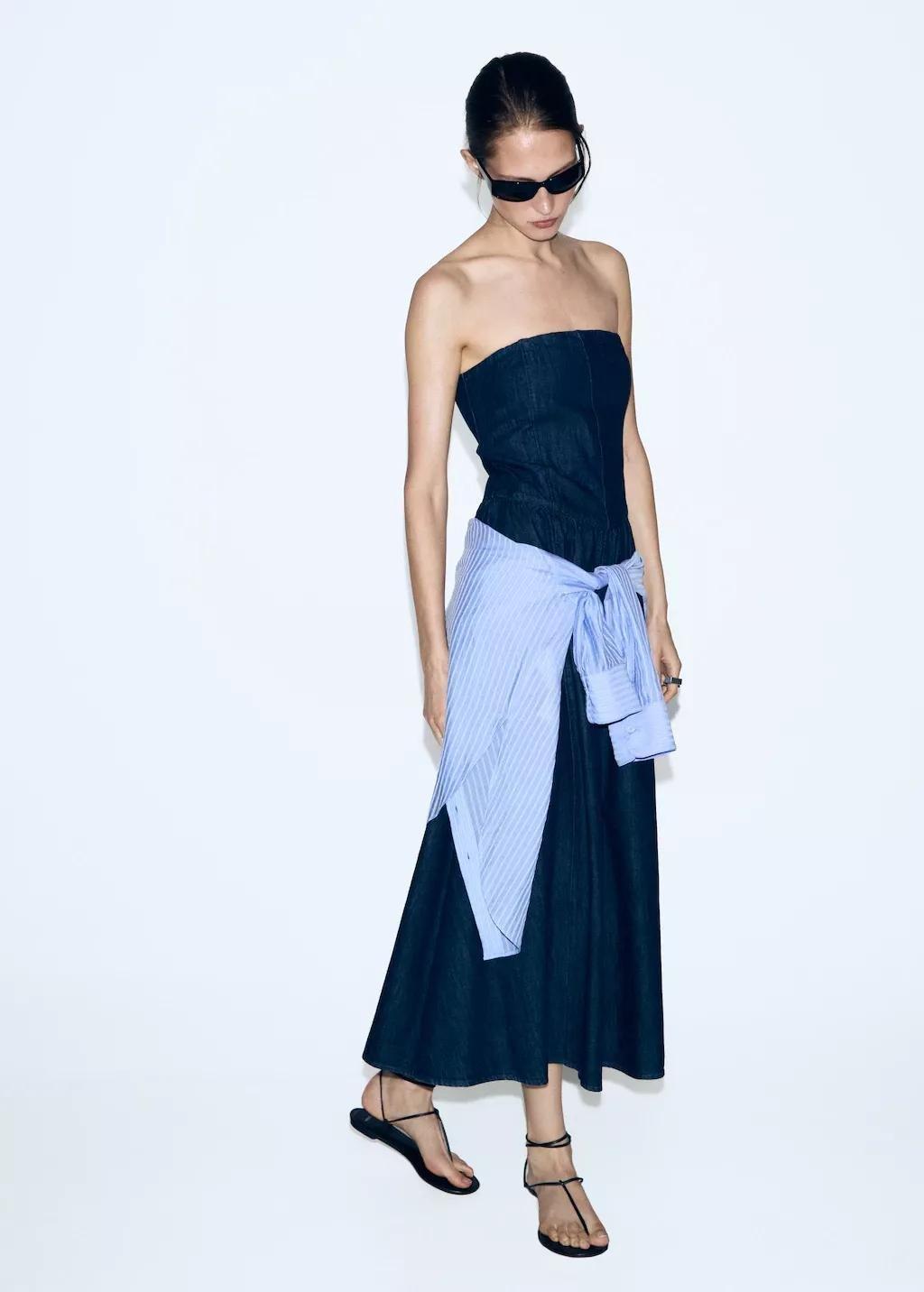Blue Strapless Denim Dress, 0201_TS, medium