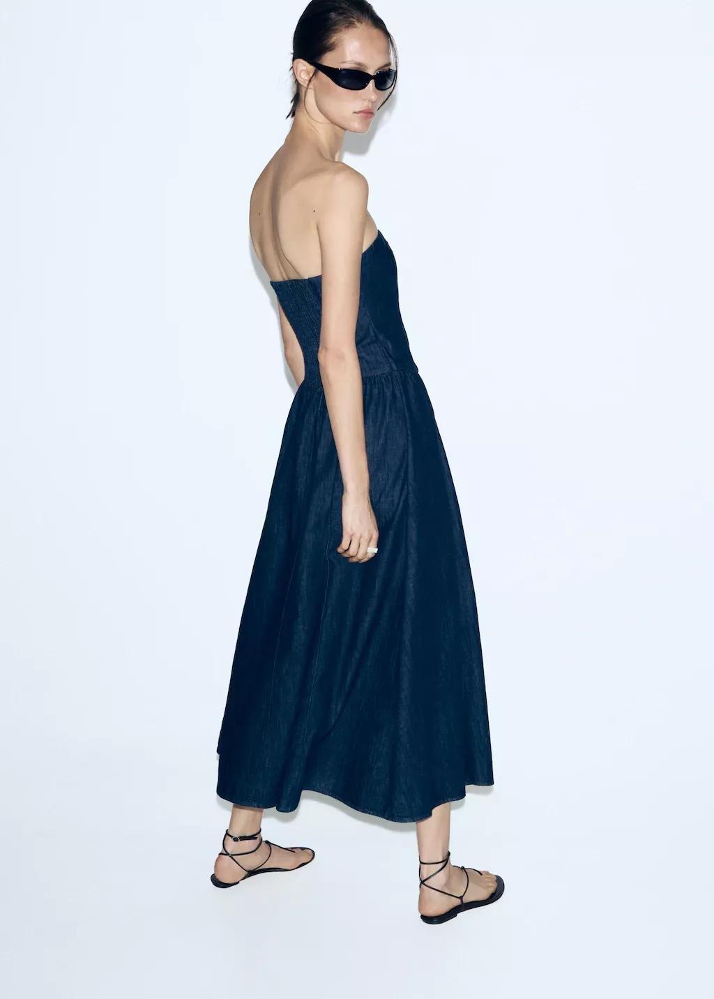 Blue Strapless Denim Dress, 0201_TS, medium