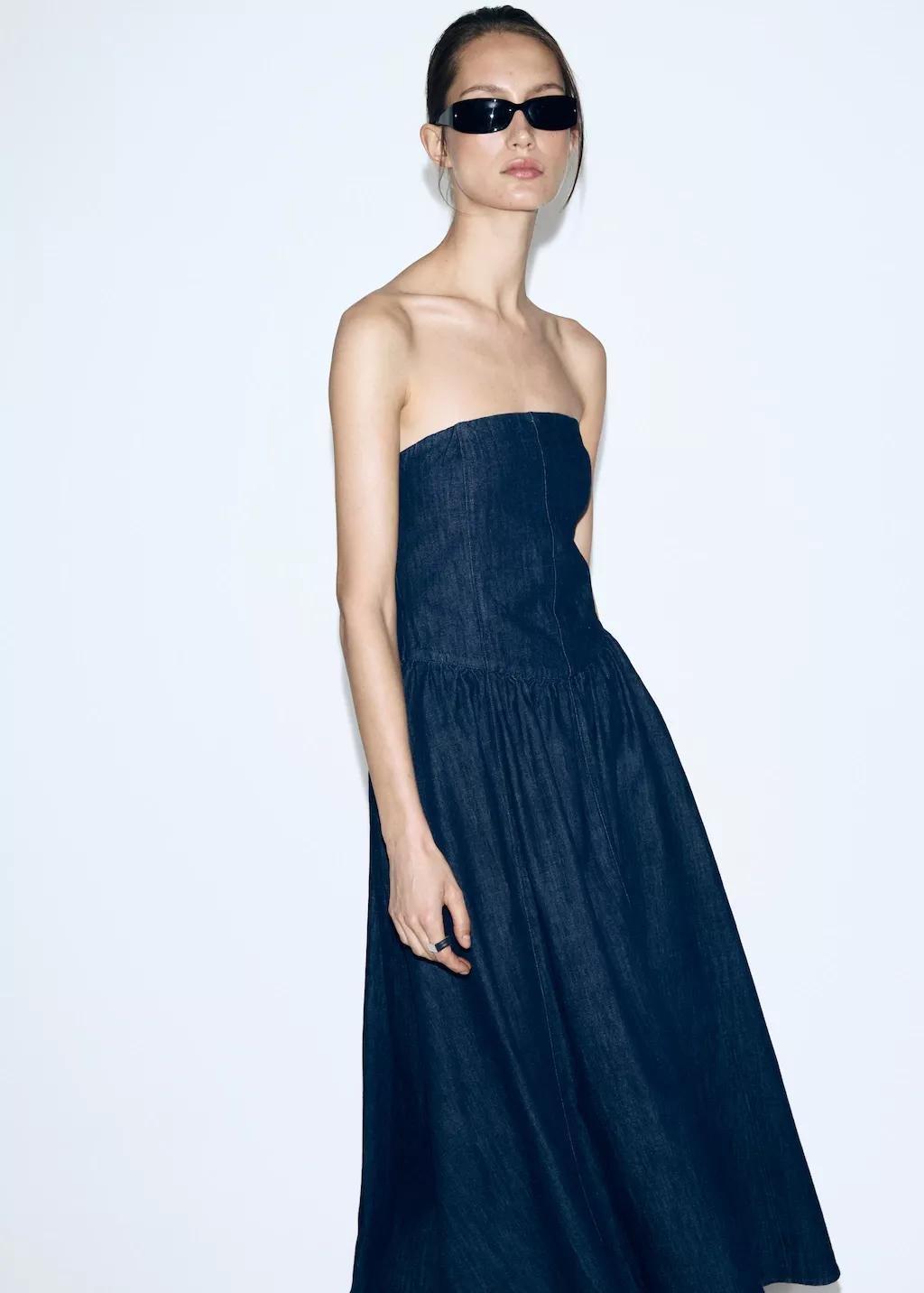 Blue Strapless Denim Dress, 0201_TS, large image number 3
