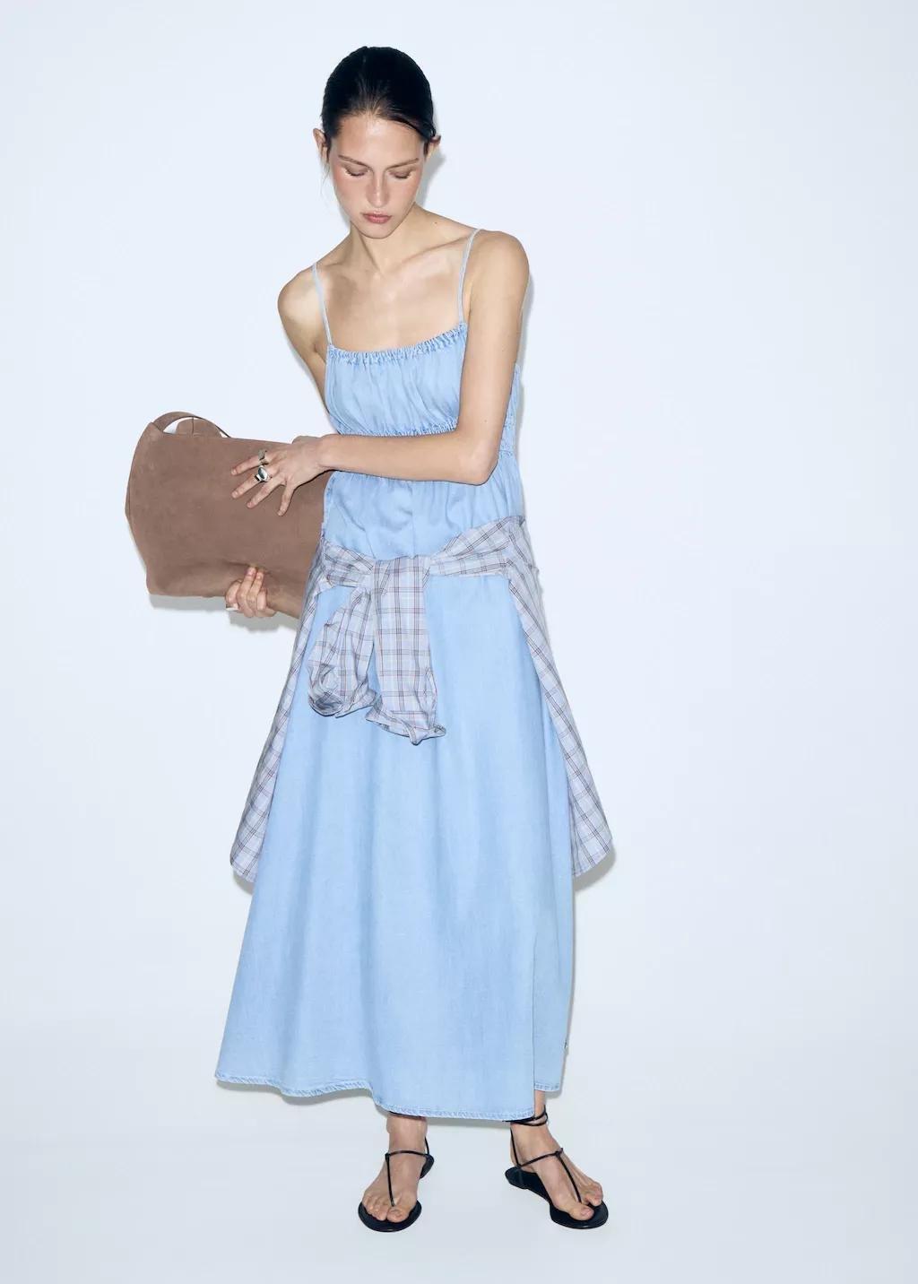 Blue Lyocell Ruched Denim Dress, 0201_TC, medium