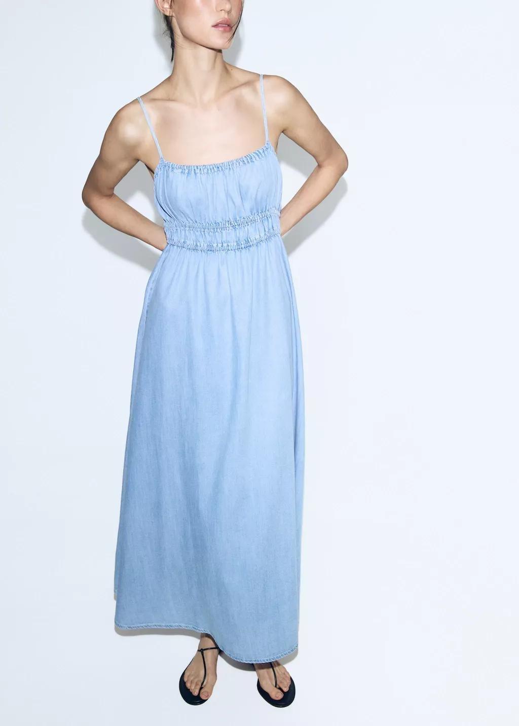 Blue Lyocell Ruched Denim Dress, 0201_TC, large image number 3