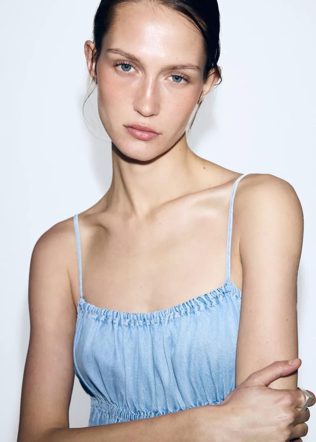 Blue Lyocell Ruched Denim Dress, 0201_TC, large image number 4