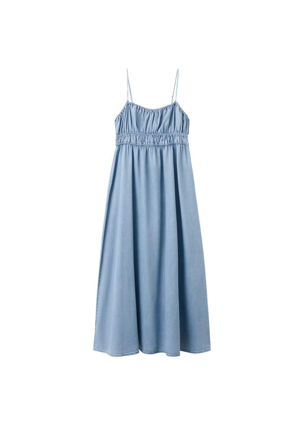 Blue Lyocell Ruched Denim Dress, 0201_TC, large image number 6