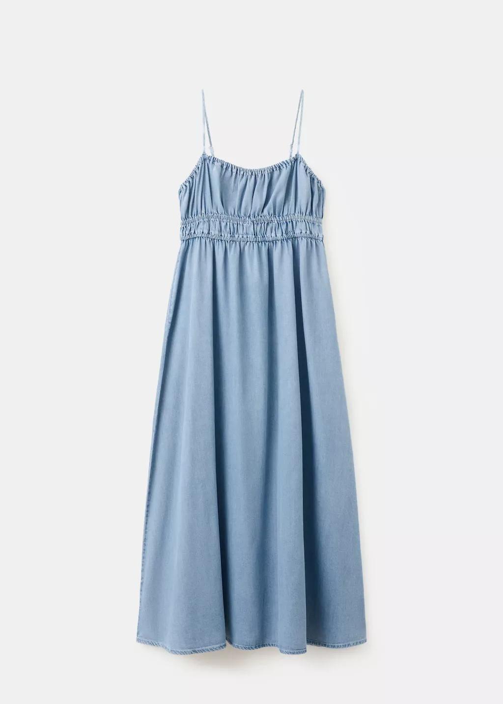 Blue Lyocell Ruched Denim Dress, 0201_TC, large image number 7