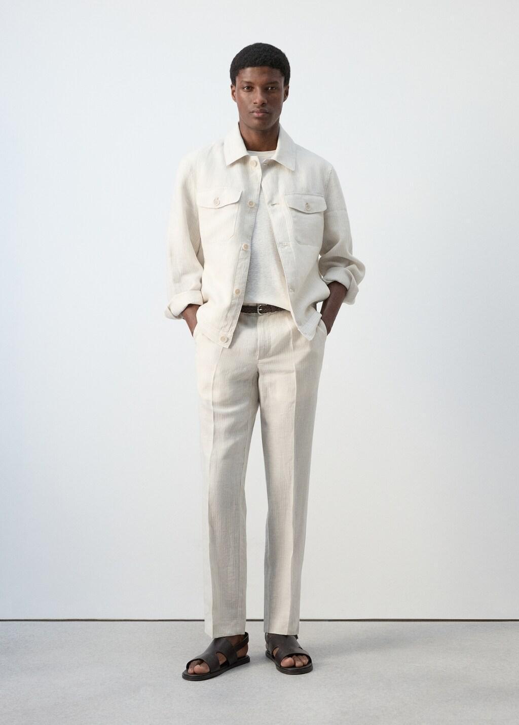 WHITE 100% linen striped blazer, Men, White, large image number 0