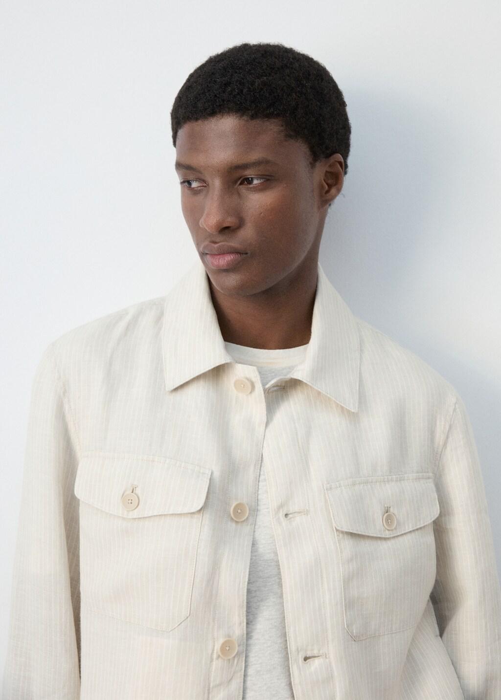WHITE 100% linen striped blazer, Men, White, large image number 4