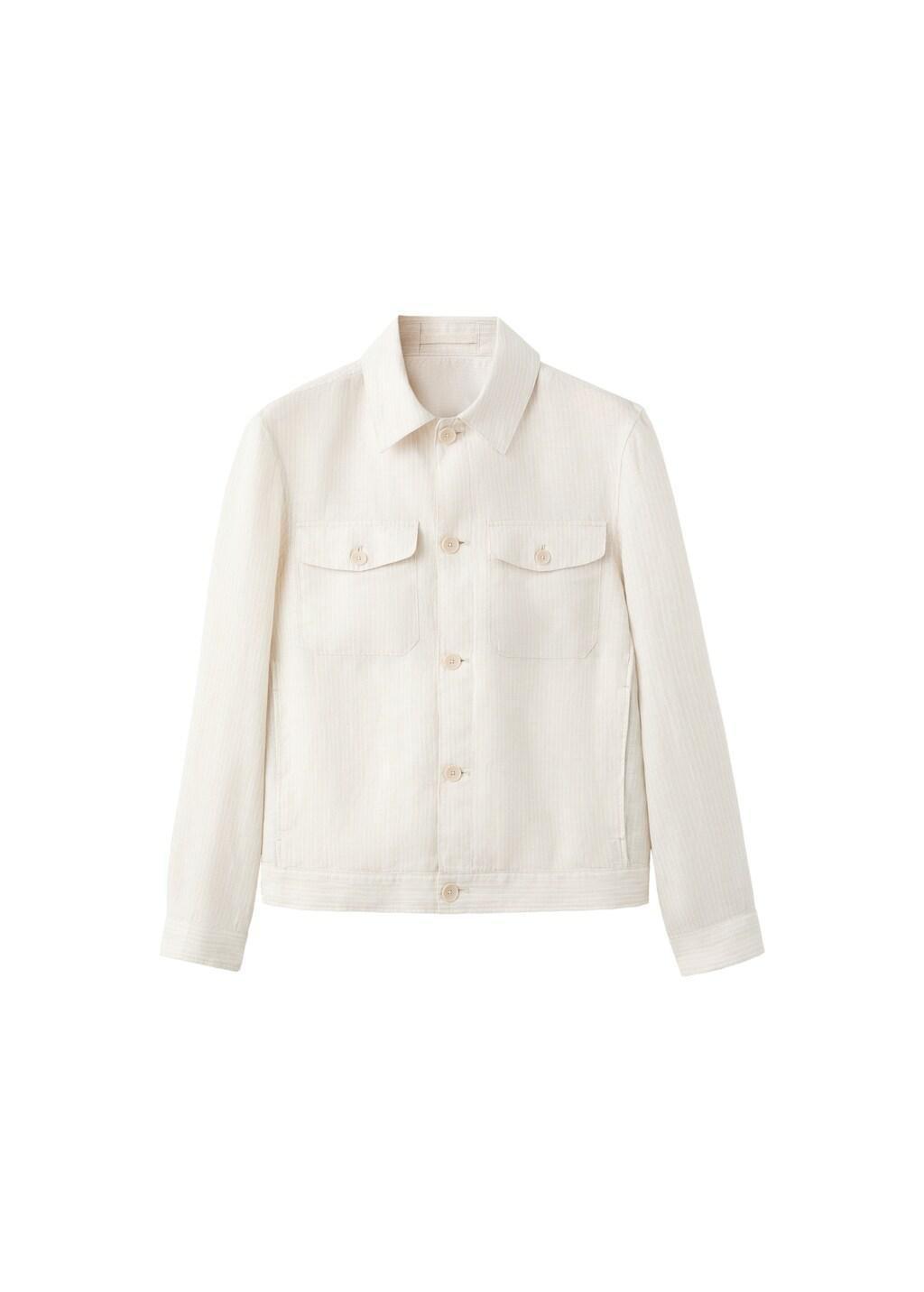 WHITE 100% linen striped blazer, Men, White, large image number 7