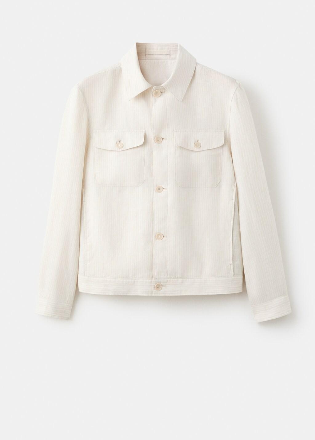 WHITE 100% linen striped blazer, Men, White, large image number 8