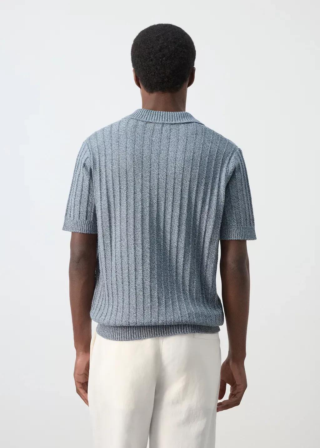 Blue Cotton Fine-Knit Polo Shirt, 0201_54, large image number 2