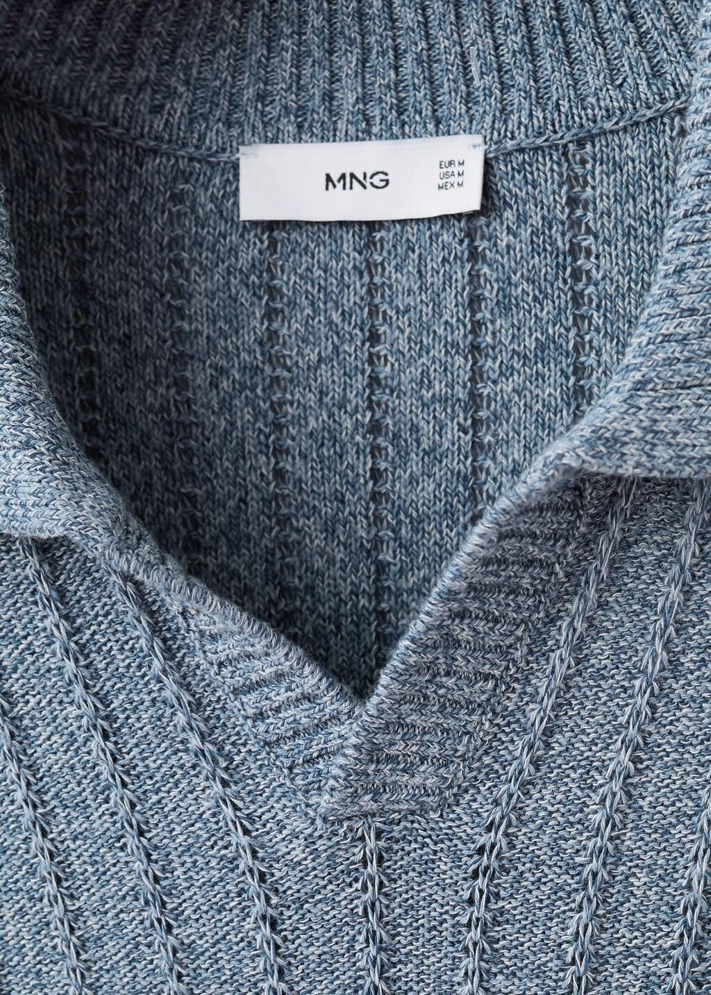 Blue Cotton Fine-Knit Polo Shirt, 0201_54, large image number 5