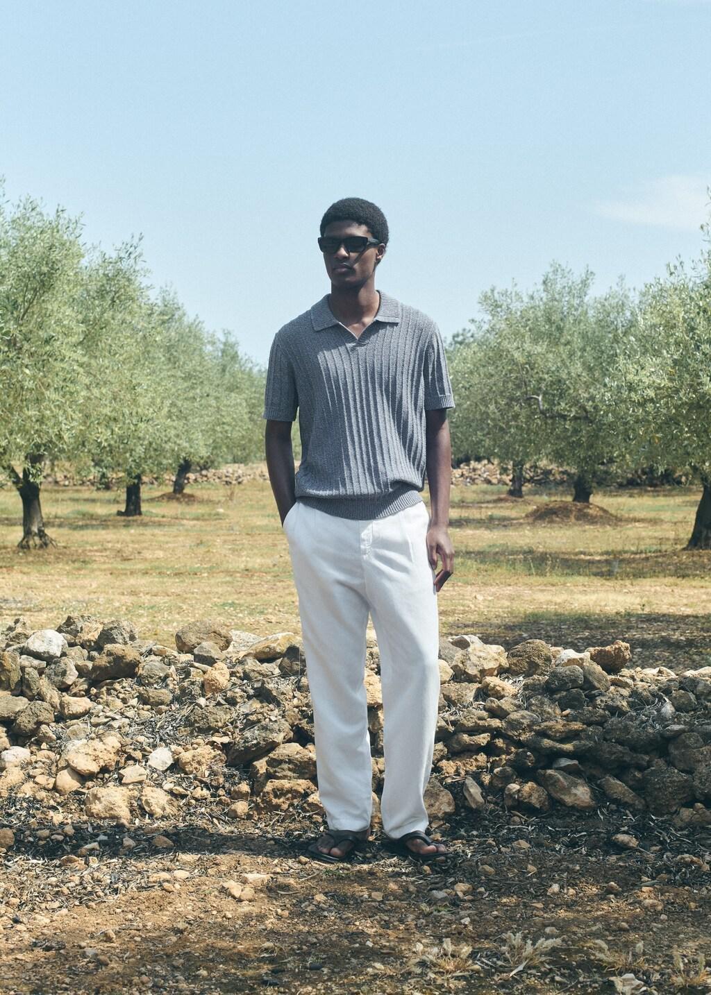 Blue Cotton Fine-Knit Polo Shirt, 0201_54, large image number 7