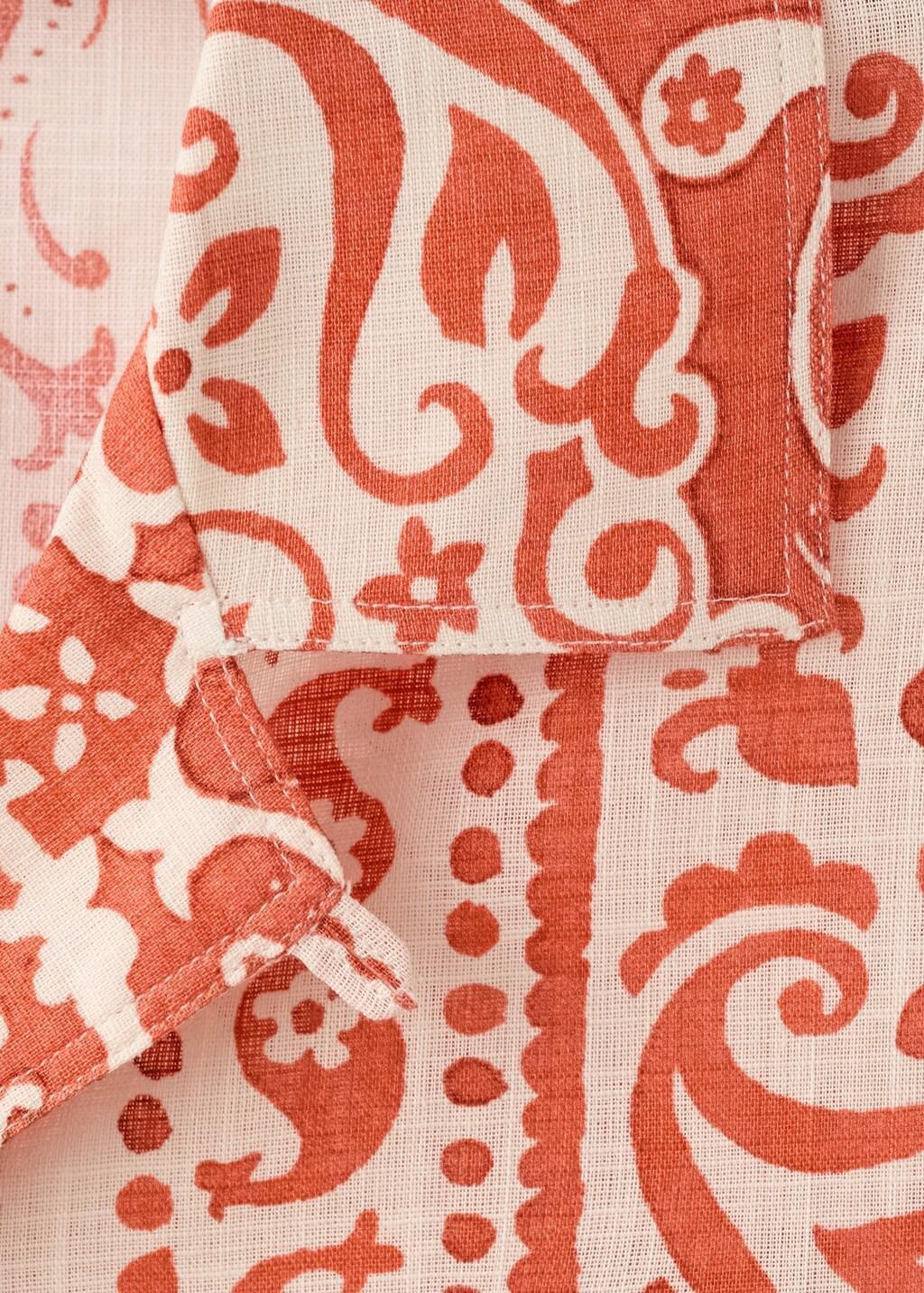 Orange Lt Pastel Printed Cotton Linen Shirt, Light-Pastel Orange, large image number 1