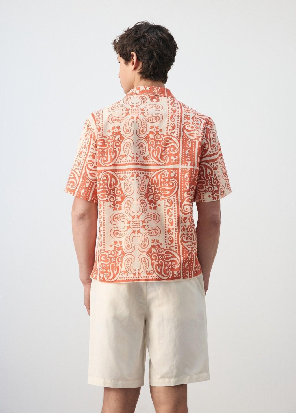 Orange Lt Pastel Printed Cotton Linen Shirt, Light-Pastel Orange, large image number 2
