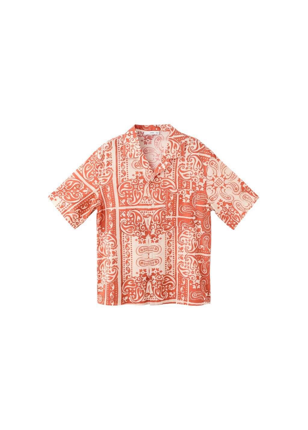 Orange Lt Pastel Printed Cotton Linen Shirt, Light-Pastel Orange, large image number 7