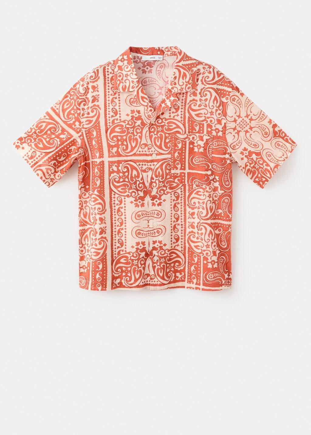 Orange Lt Pastel Printed Cotton Linen Shirt, Light-Pastel Orange, large image number 8