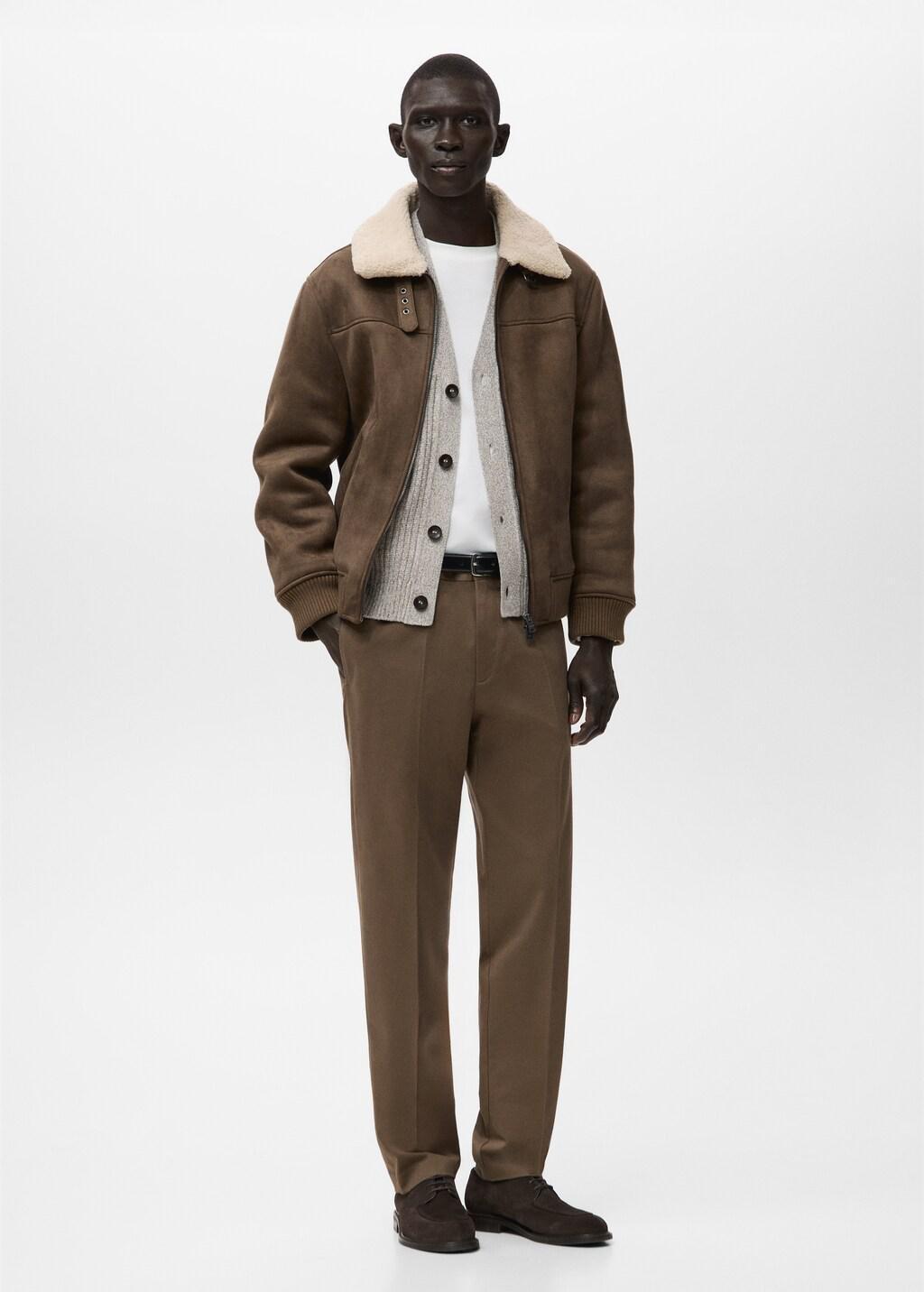 Brown Faux-Leather Fleece Jacket, Medium Brown, large image number 0