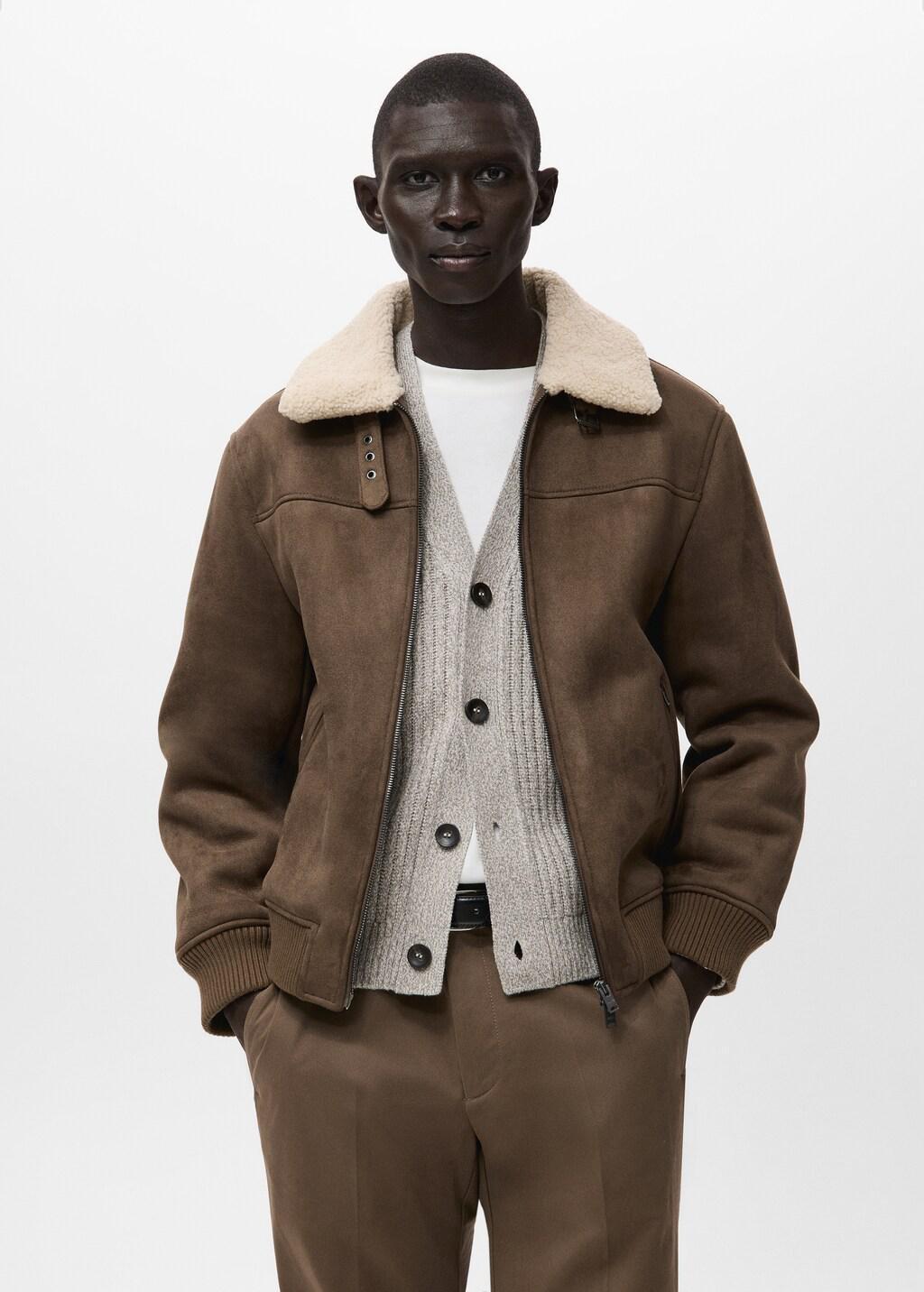 Brown Faux-Leather Fleece Jacket, Medium Brown, large image number 3