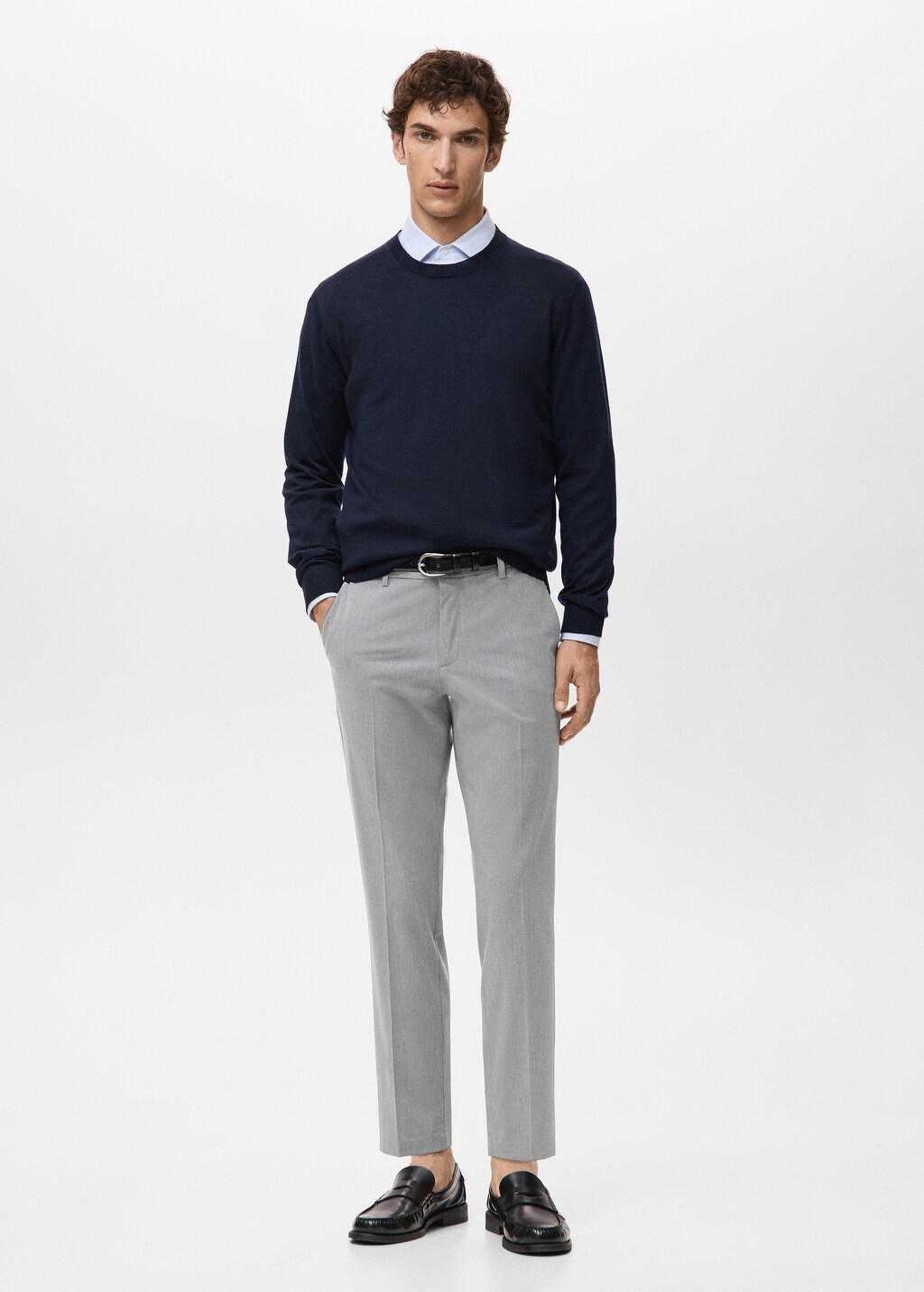 Grey Bologna Cropped Slim-Fit Trousers, 0201_91, large image number 0