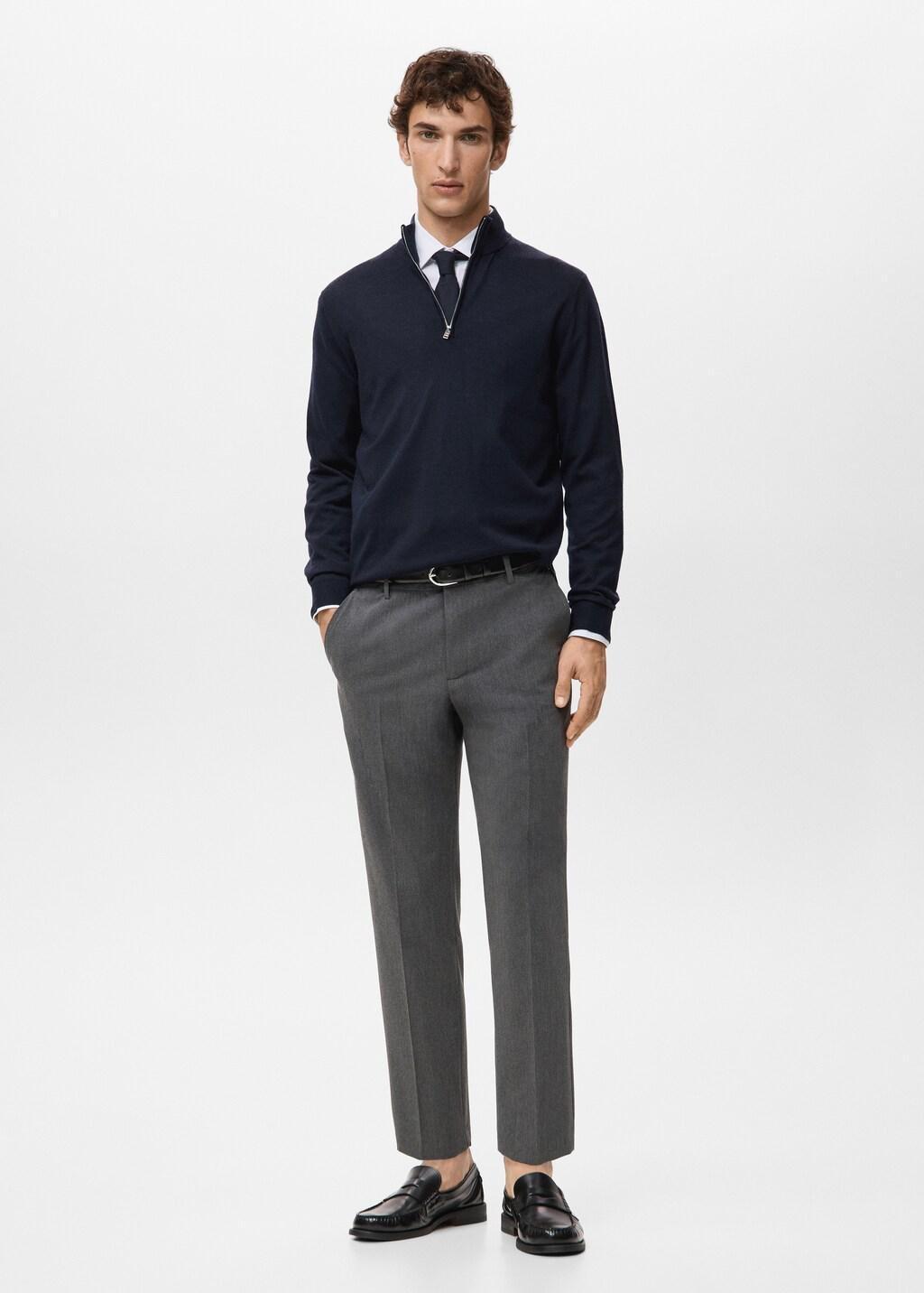 Grey Bologna Cropped Slim-Fit Trousers, Grey, large image number 0