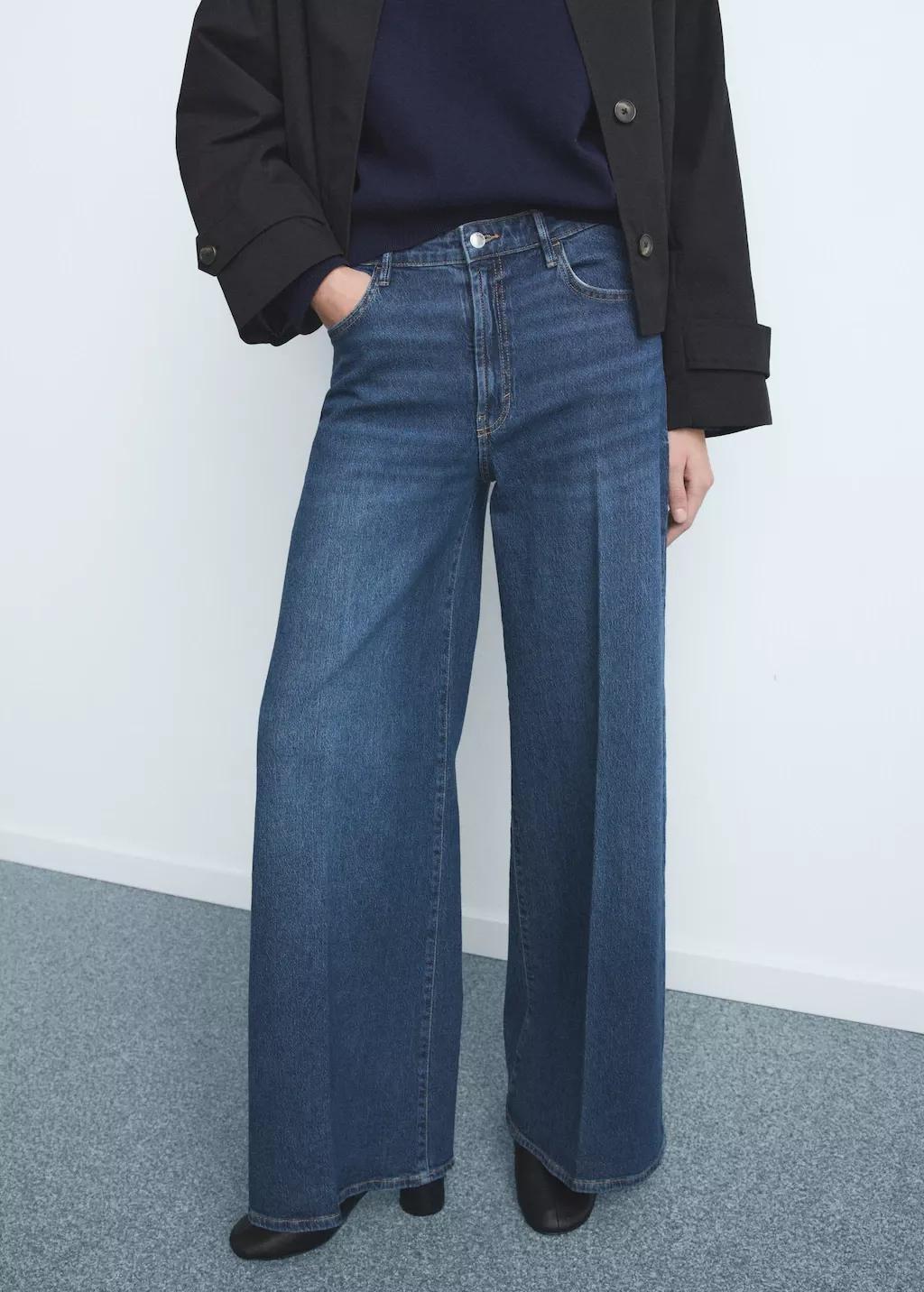 Blue High-Waisted Wide-Leg Jeans, Open Blue, large image number 3