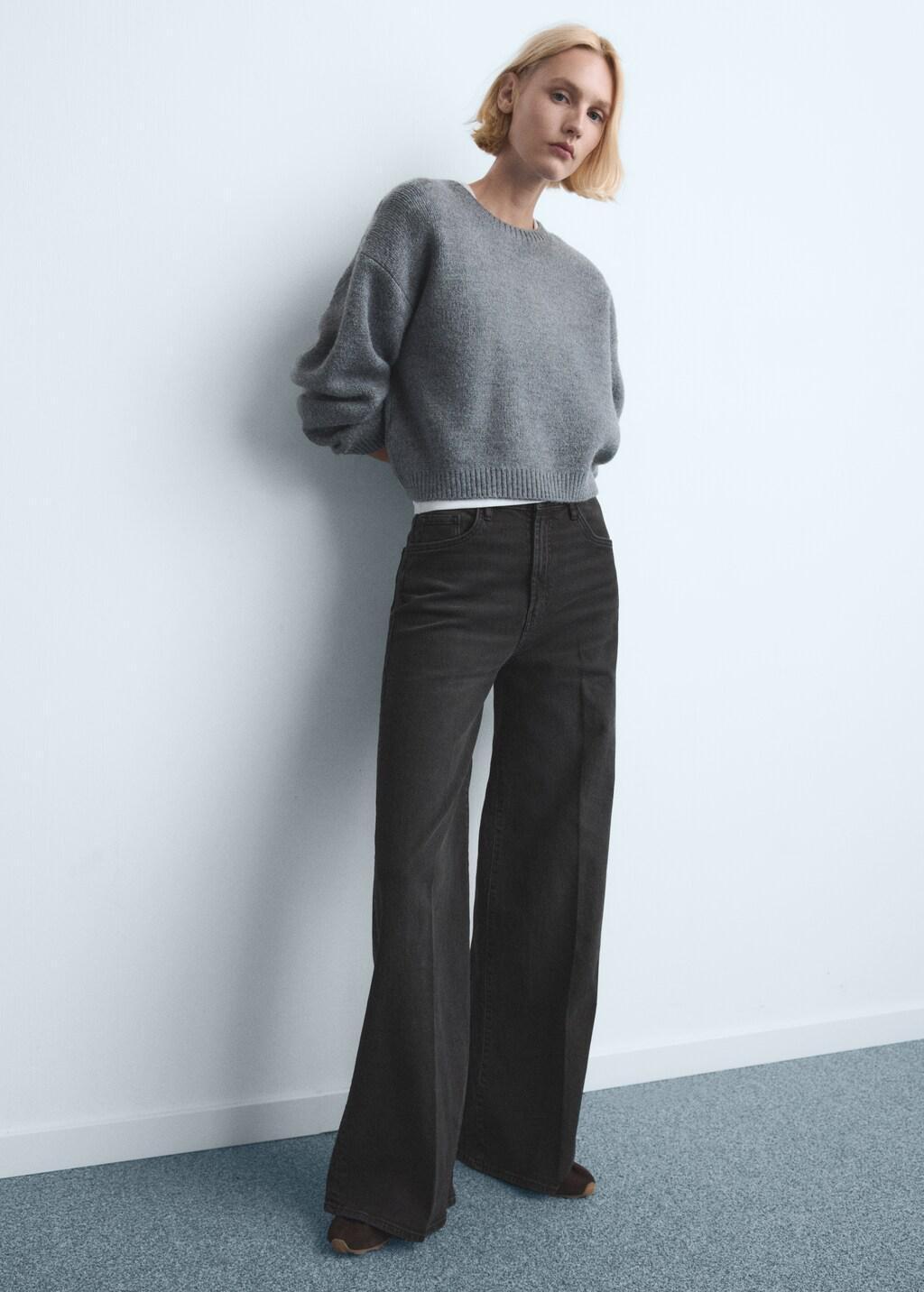 Grey High-Waisted Wide-Leg Jeans, Open Grey, large image number 0
