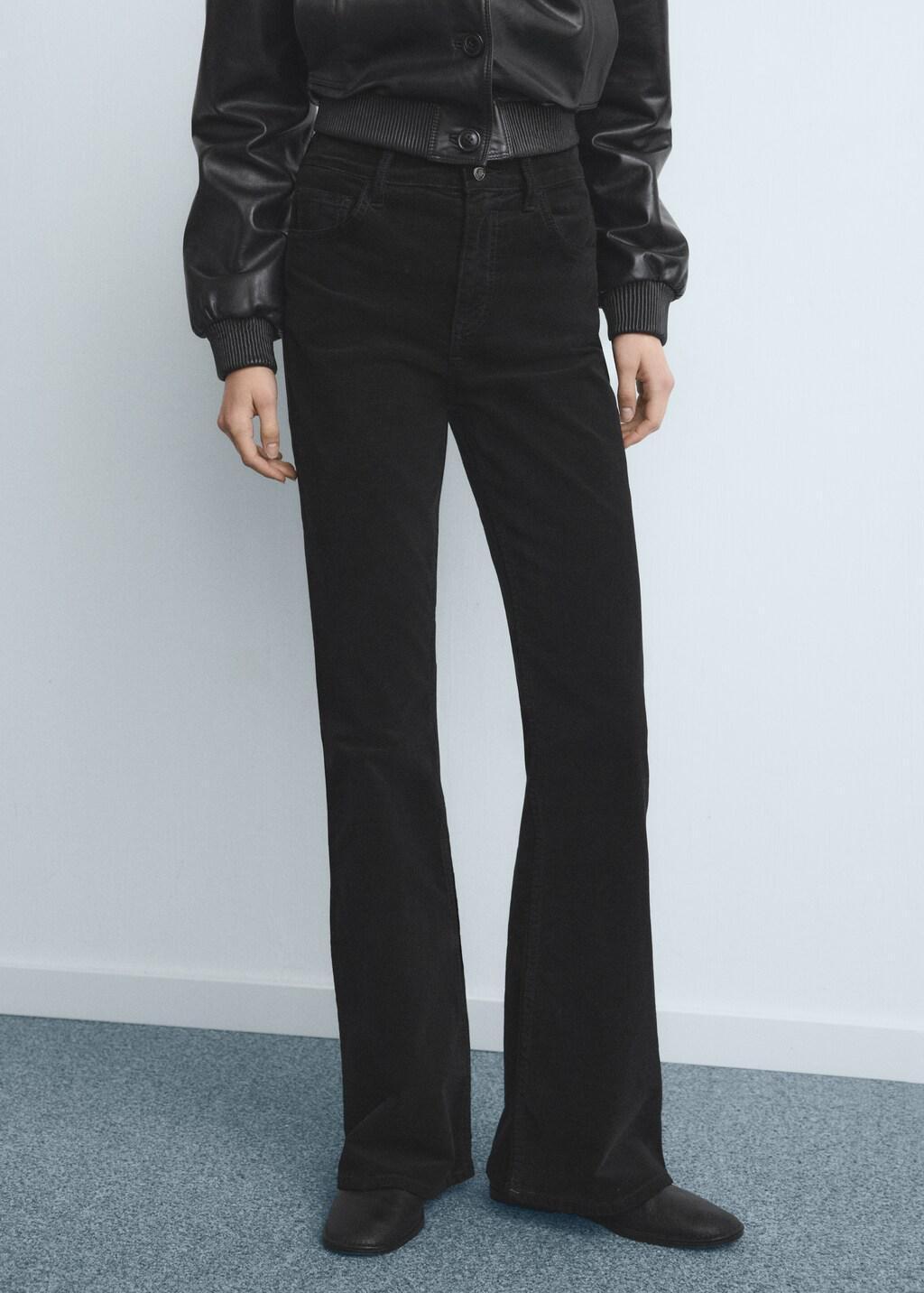 Black Velvet Flared Jeans, Black, large image number 3