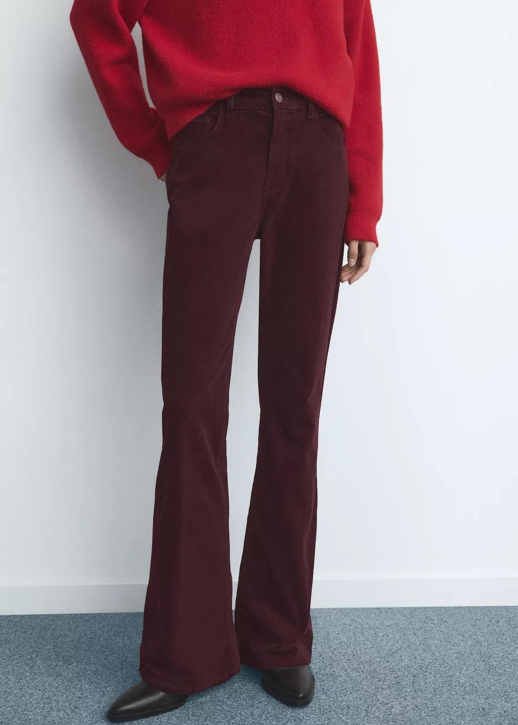 Red Velvet Flared Jeans, Dark Red, large image number 3