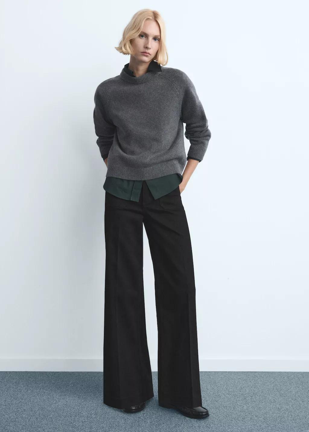 Grey Wide-Leg Jeans With Pockets, Open Grey, large image number 0
