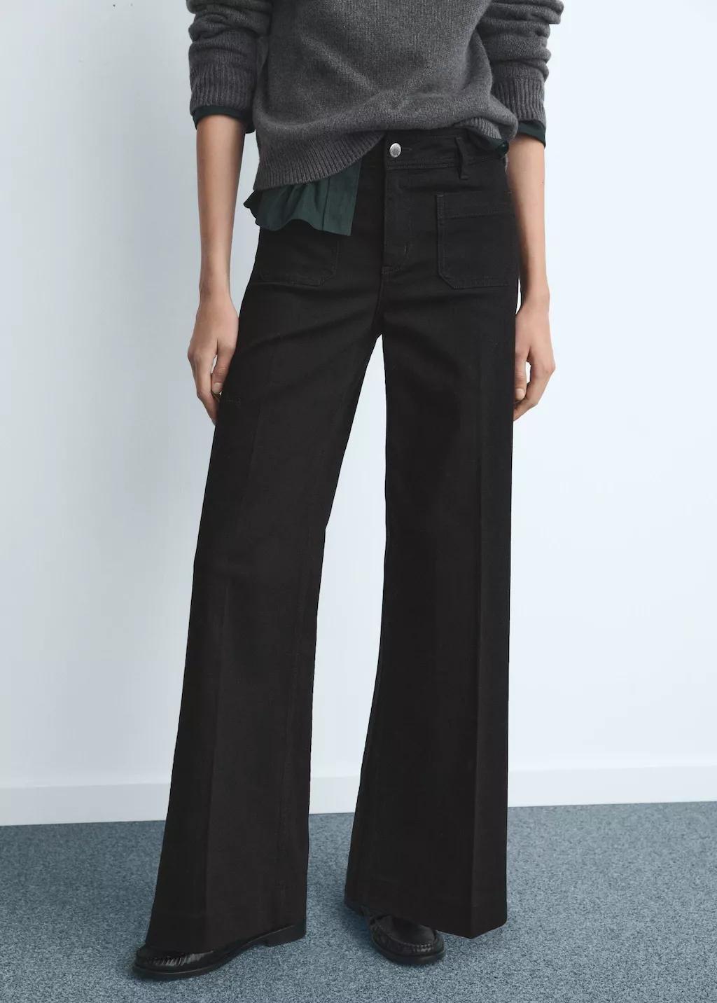 Grey Wide-Leg Jeans With Pockets, Open Grey, large image number 3