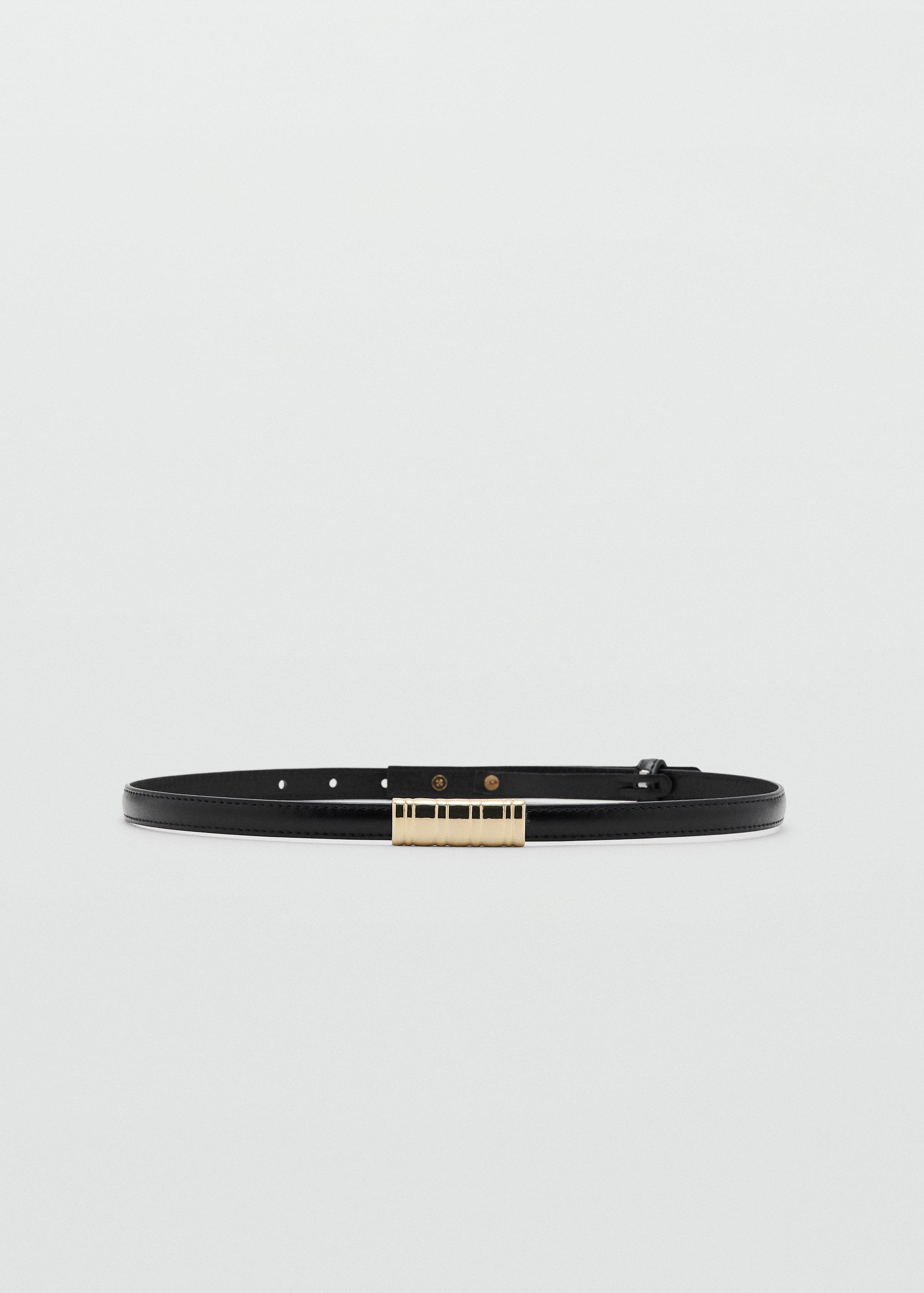 Black Thin Belt With Metal Detail, Black, large image number 1