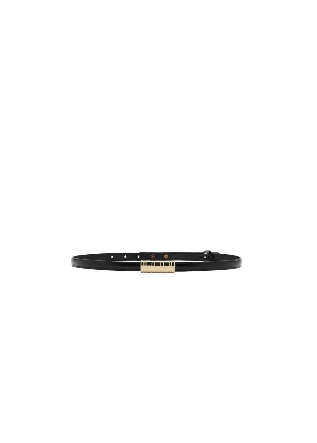 Black Thin Belt With Metal Detail, Black, large image number 7
