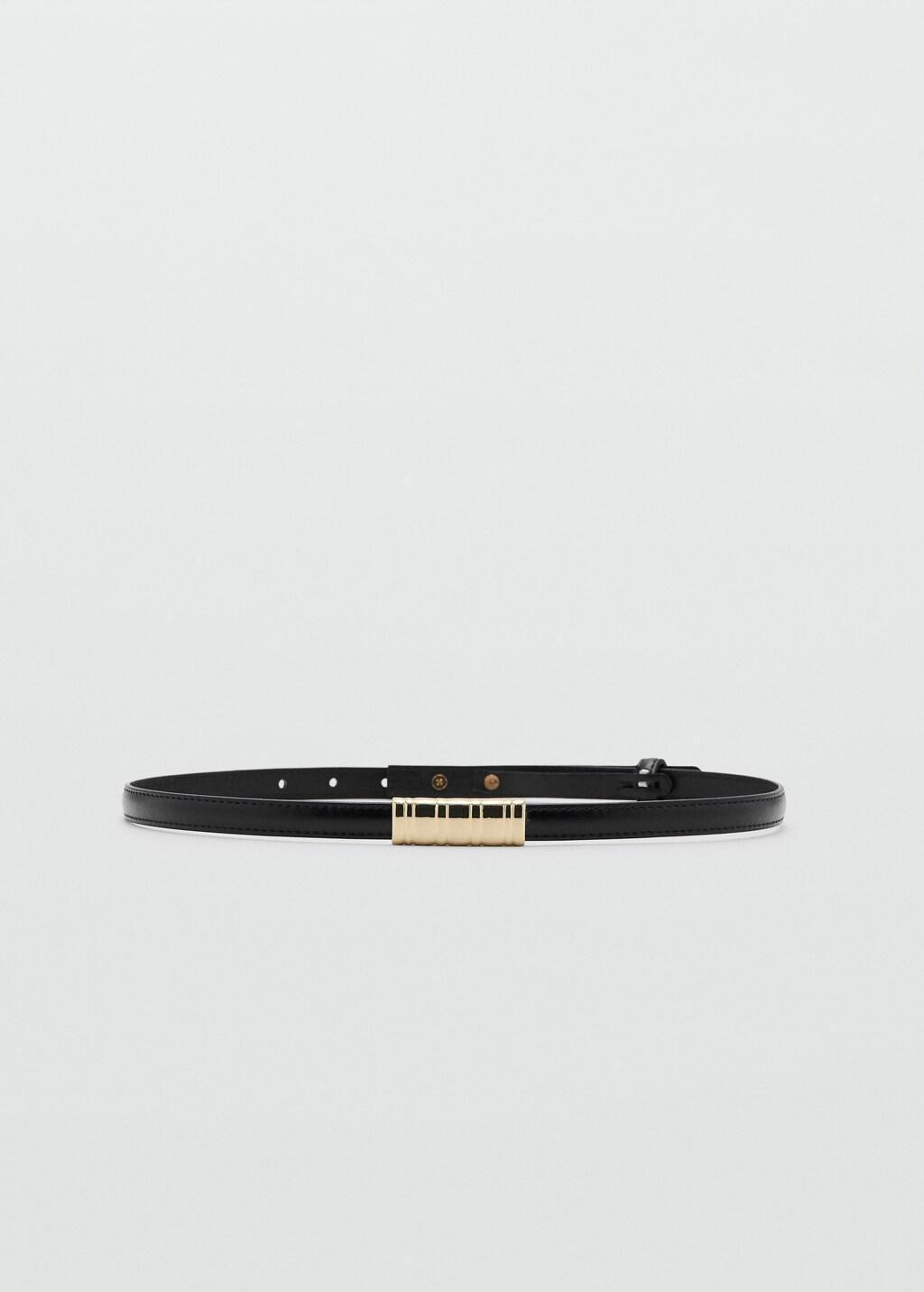 Black Thin Belt With Metal Detail, Black, large image number 8