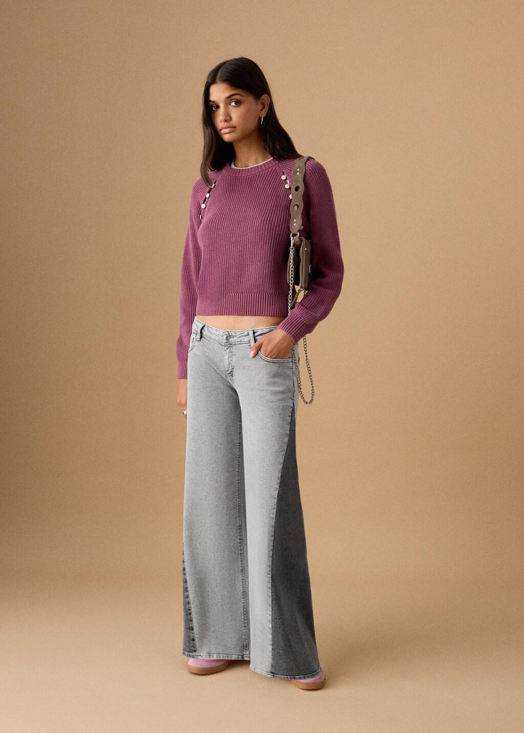 Grey Bicolour Wide-Leg Jeans, Kids Girl, 0201_TG, large image number 0