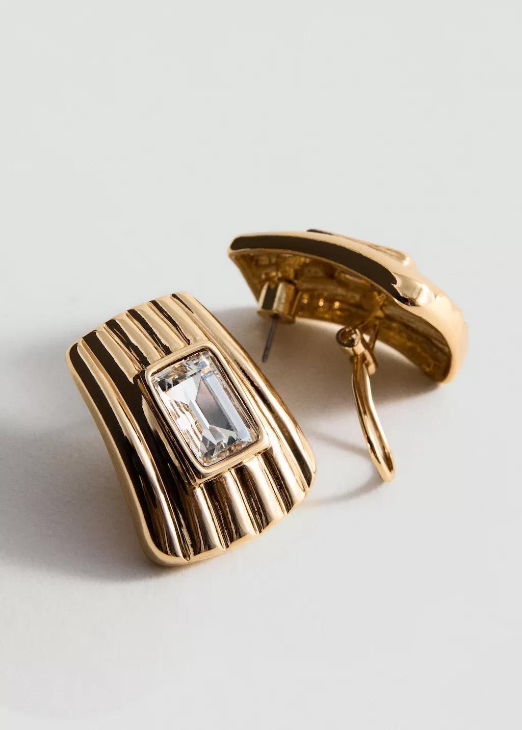 Gold Combined-Relief Earrings, Gold, medium