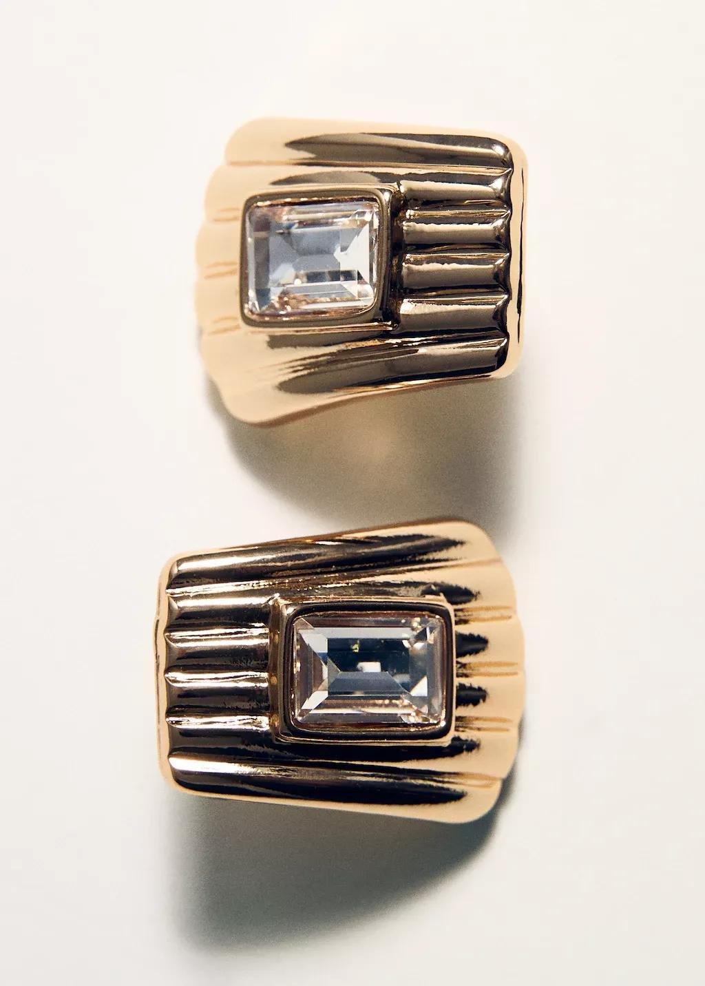 Gold Combined-Relief Earrings, Gold, medium