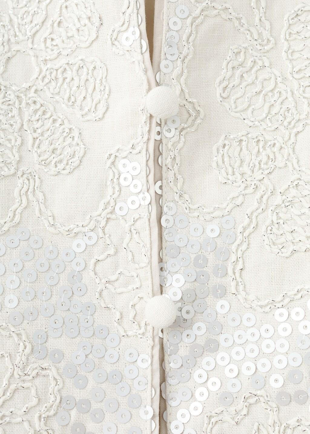 Beige Embroidered Linen Jacket With Sequins, Kids Girls, Light Beige, large image number 0