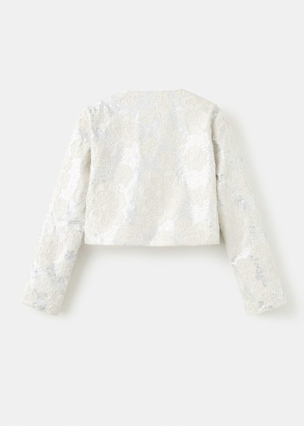 Beige Embroidered Linen Jacket With Sequins, Kids Girls, Light Beige, medium