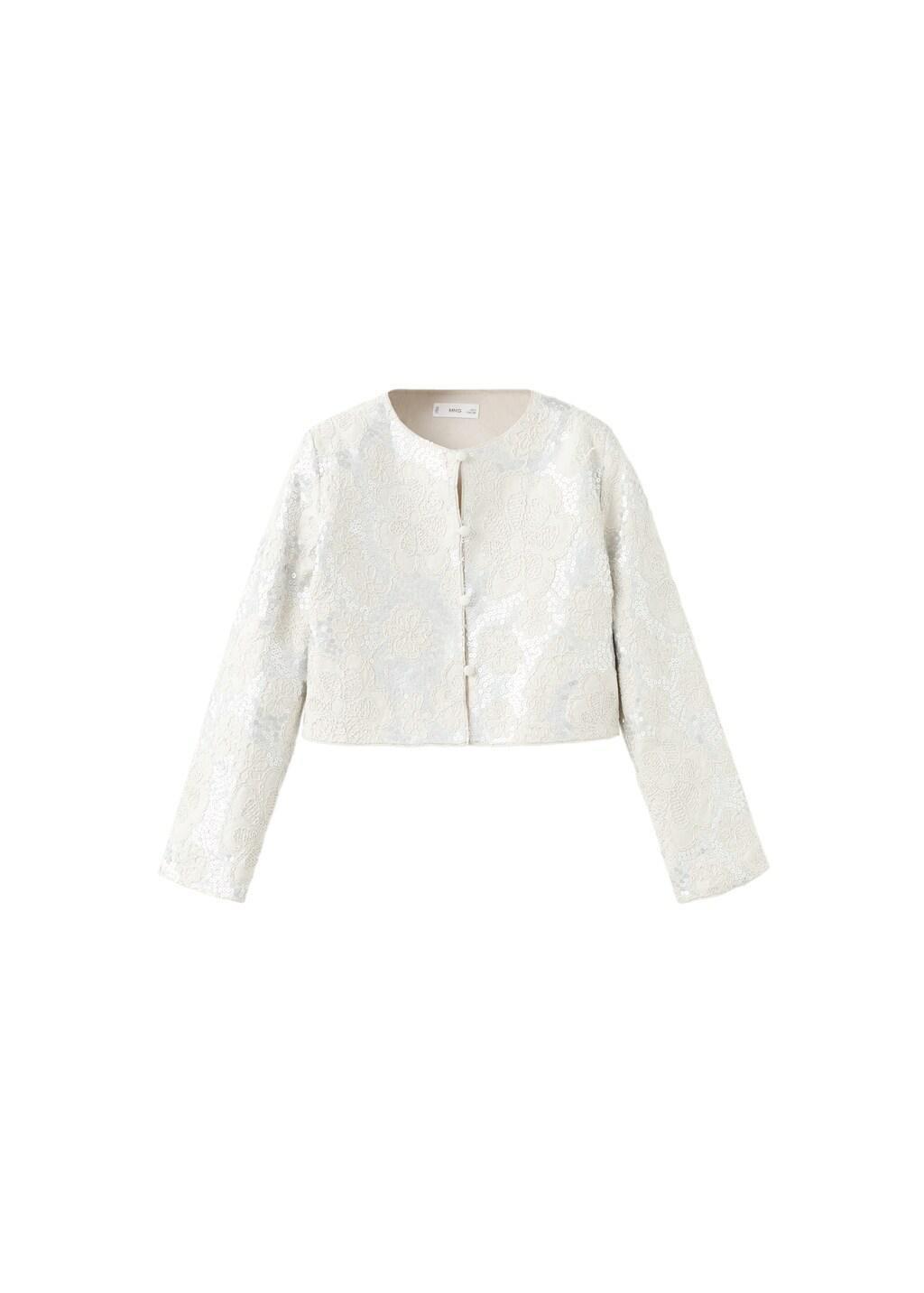 Beige Embroidered Linen Jacket With Sequins, Kids Girls, Light Beige, large image number 3