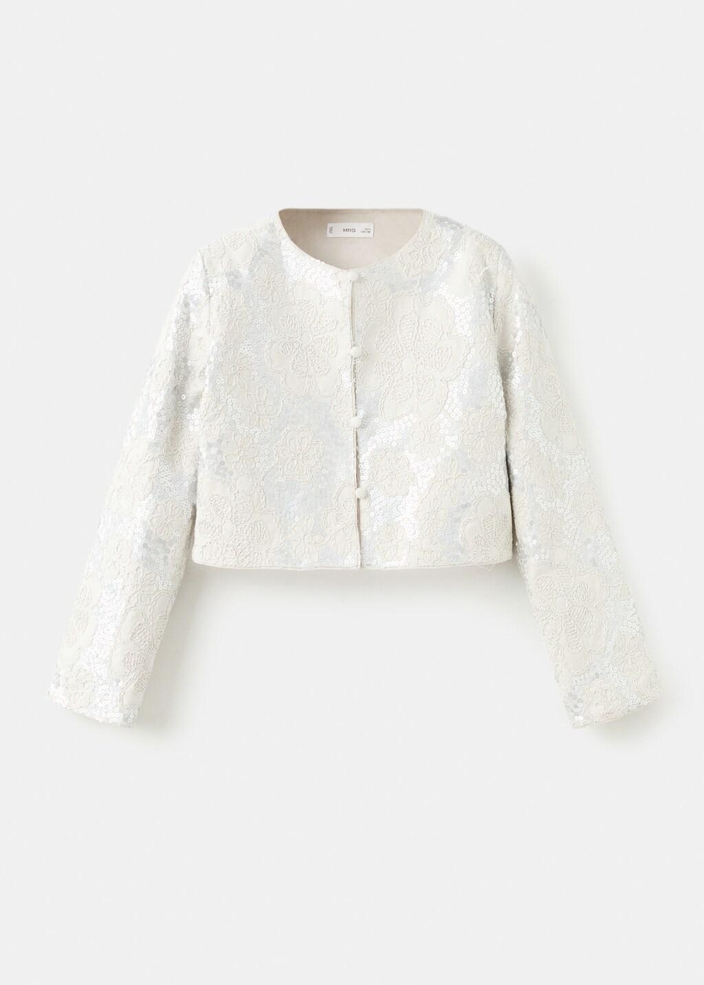 Beige Embroidered Linen Jacket With Sequins, Kids Girls, Light Beige, large image number 4