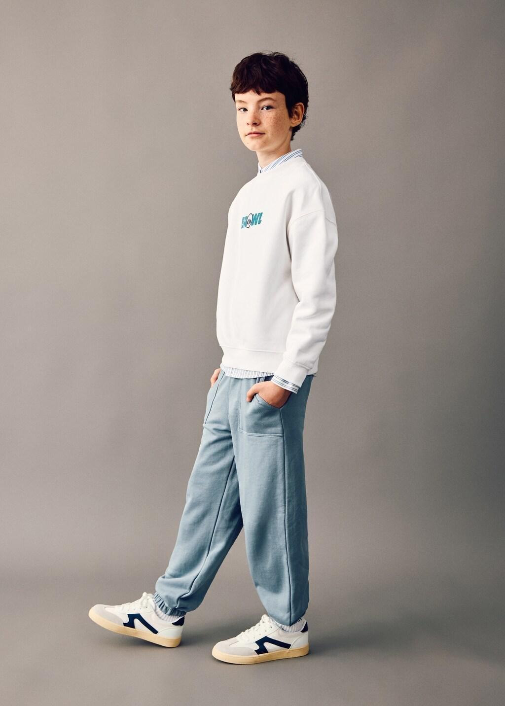 Blue Cotton Jogger Trousers, Kids Boys, Medium Blue, medium