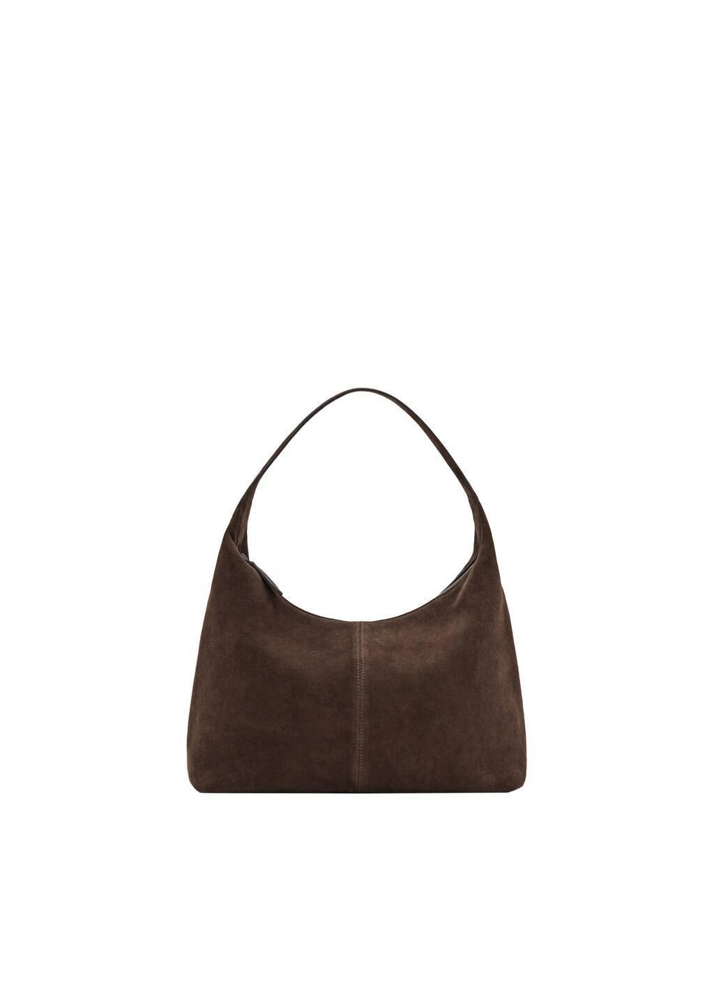 Brown Suede Shoulder Bag With Stitching, Brown, large image number 2