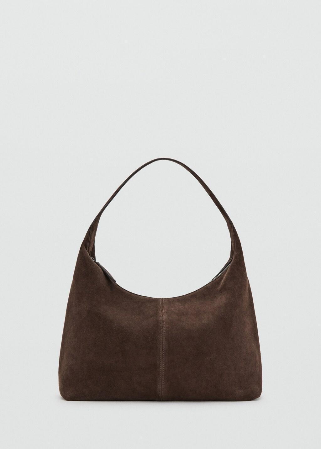 Brown Suede Shoulder Bag With Stitching, Brown, large image number 3