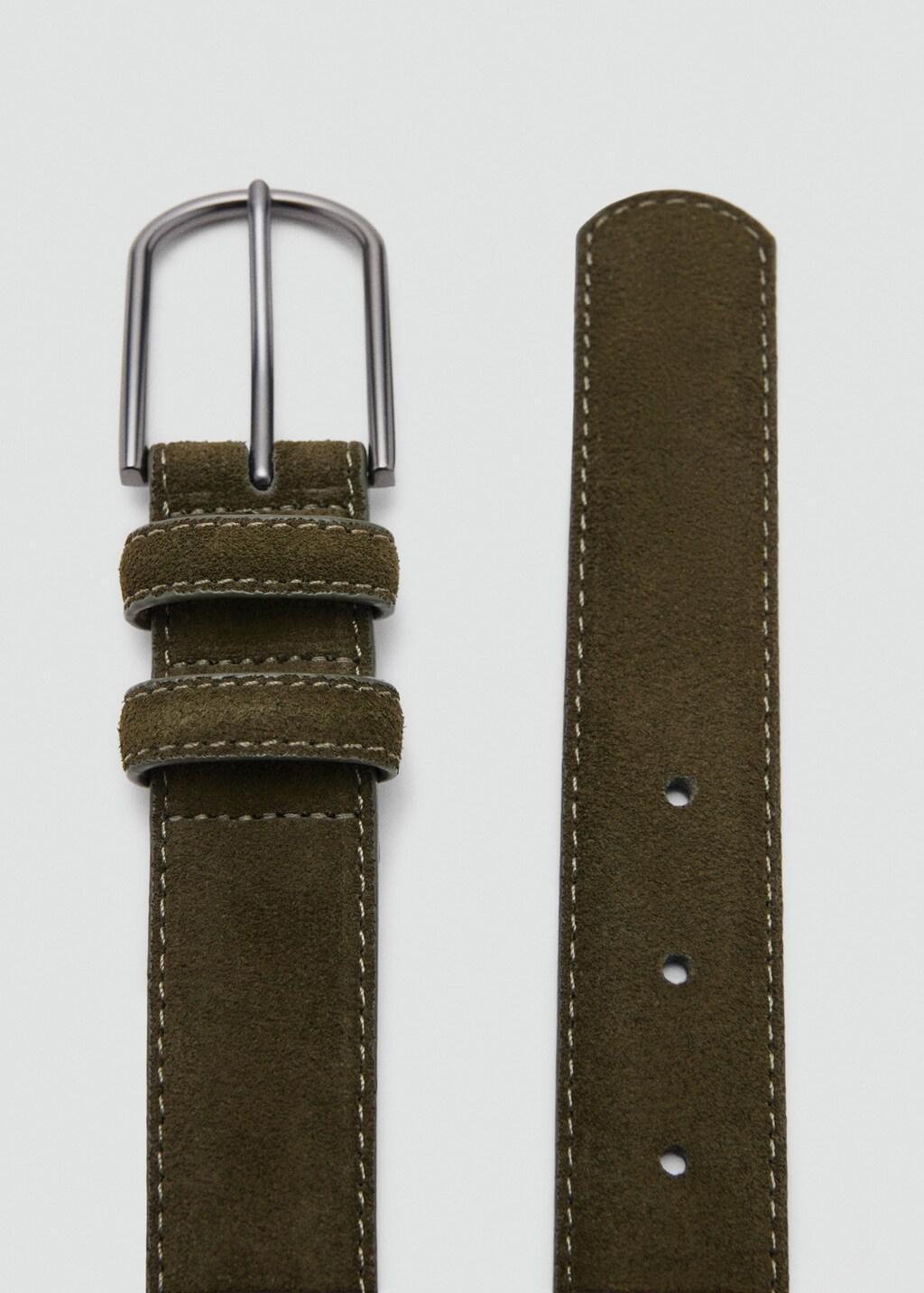 Khaki Suede Leather Belt, Beige - Khaki, large image number 0