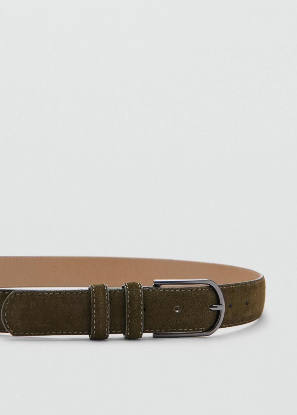 Khaki Suede Leather Belt, Beige - Khaki, large image number 1