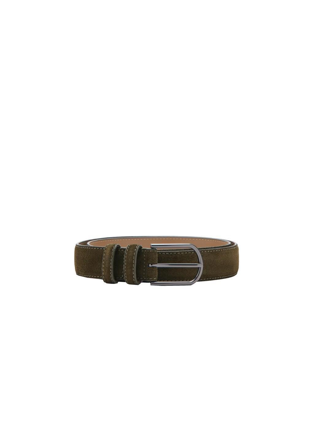 Khaki Suede Leather Belt, Beige - Khaki, large image number 2