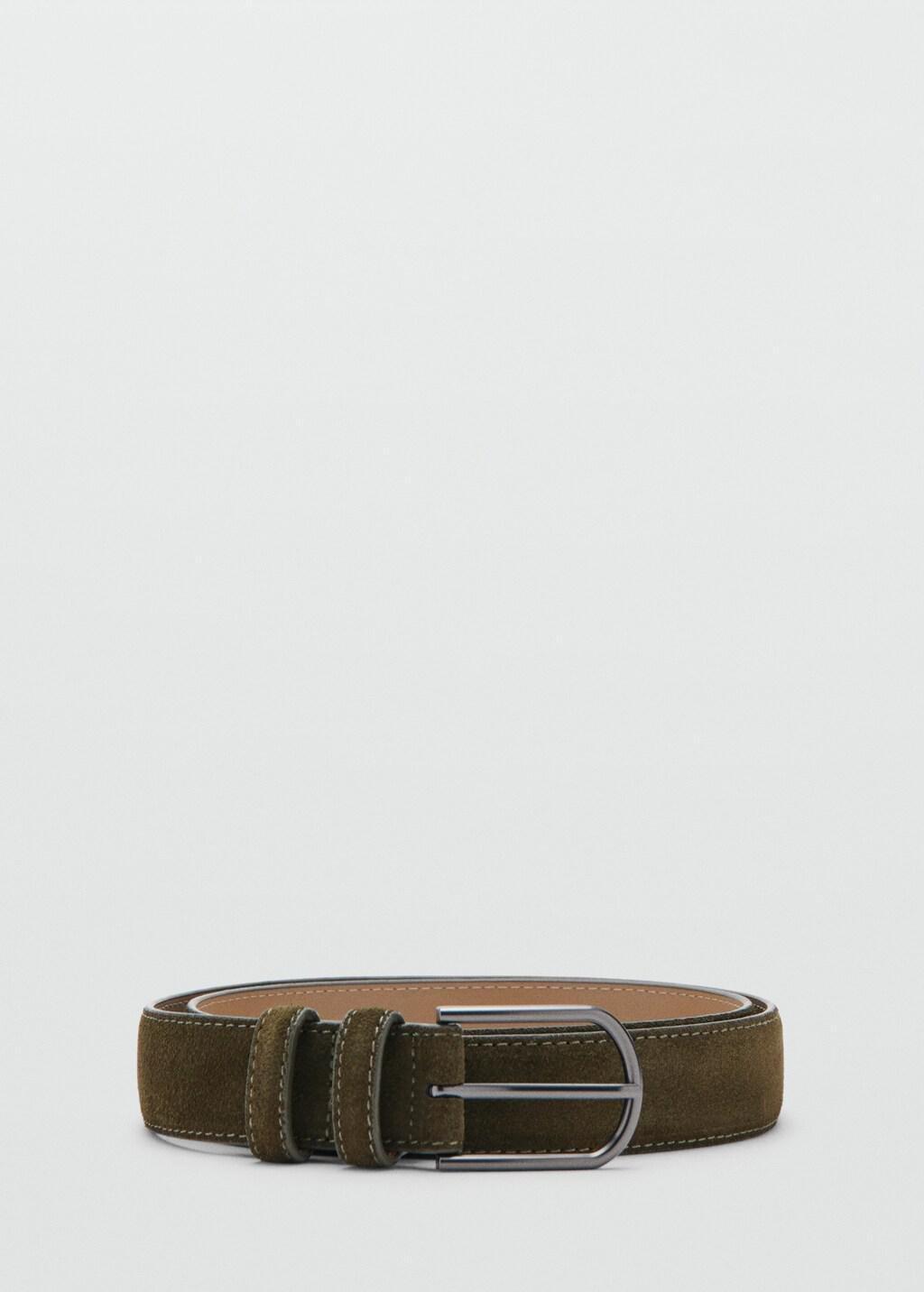Khaki Suede Leather Belt, Beige - Khaki, large image number 3