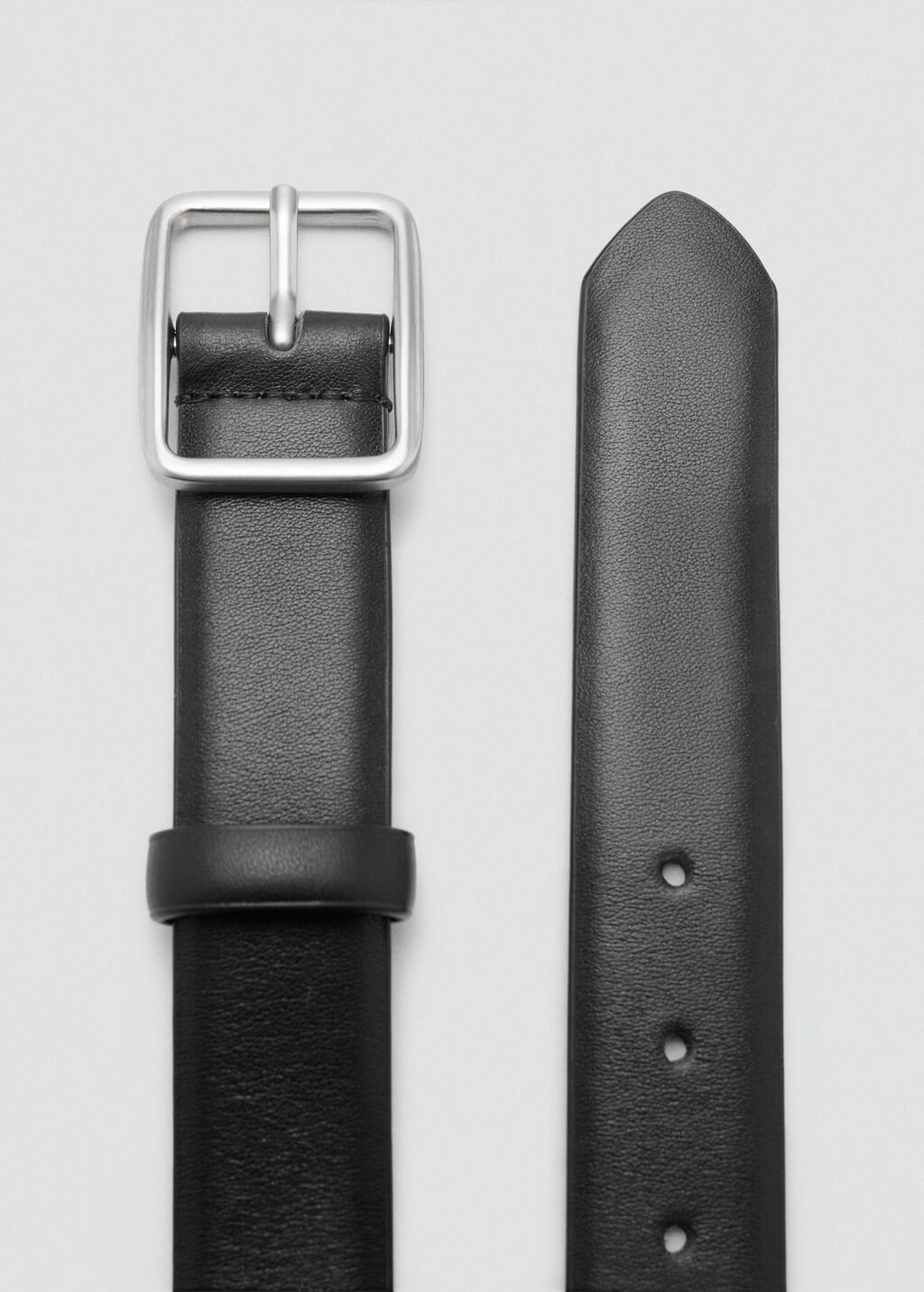 Black 100% Leather Belt, Black, medium