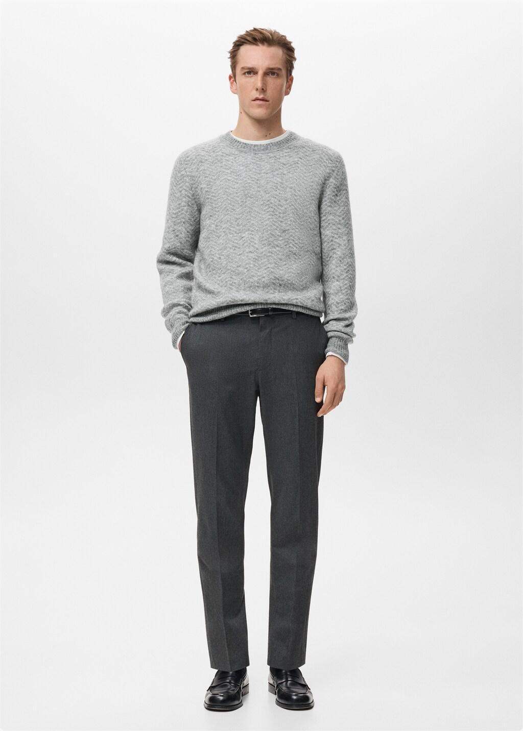 Grey Knit Striped Sweater, Grey, large image number 0