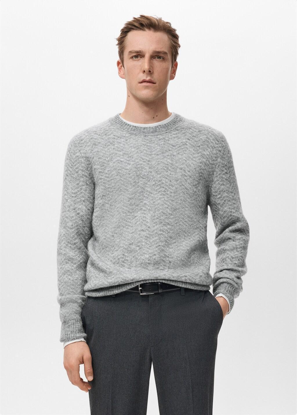 Grey Knit Striped Sweater, Grey, large image number 3